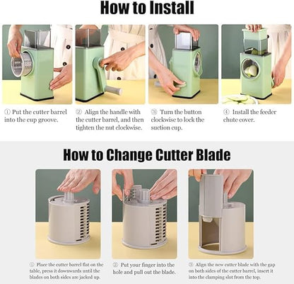 4-in-1 Rotary Mandoline Slicer & Grater – Multi-Function Vegetable Cutter with 3 Stainless-Steel Drum Blades