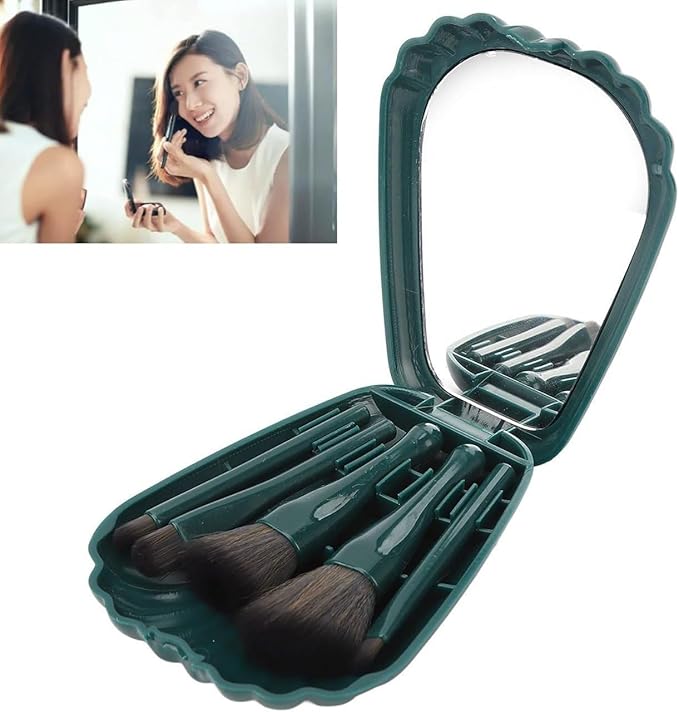 5-in-1 Portable Makeup Brush Set with Built-in Mirror – Travel-Friendly Multifunction Beauty Brush Kit