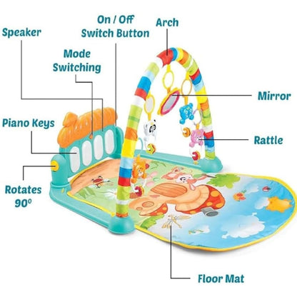 Baby Activity Gym & Play Mat with Piano, Hanging Toys, Mirror & Colorful Arch for Newborns