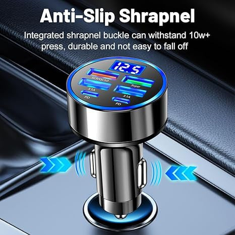6 in 1 Fast Charging Car Charger with PD & QC 3.0 USB Ports