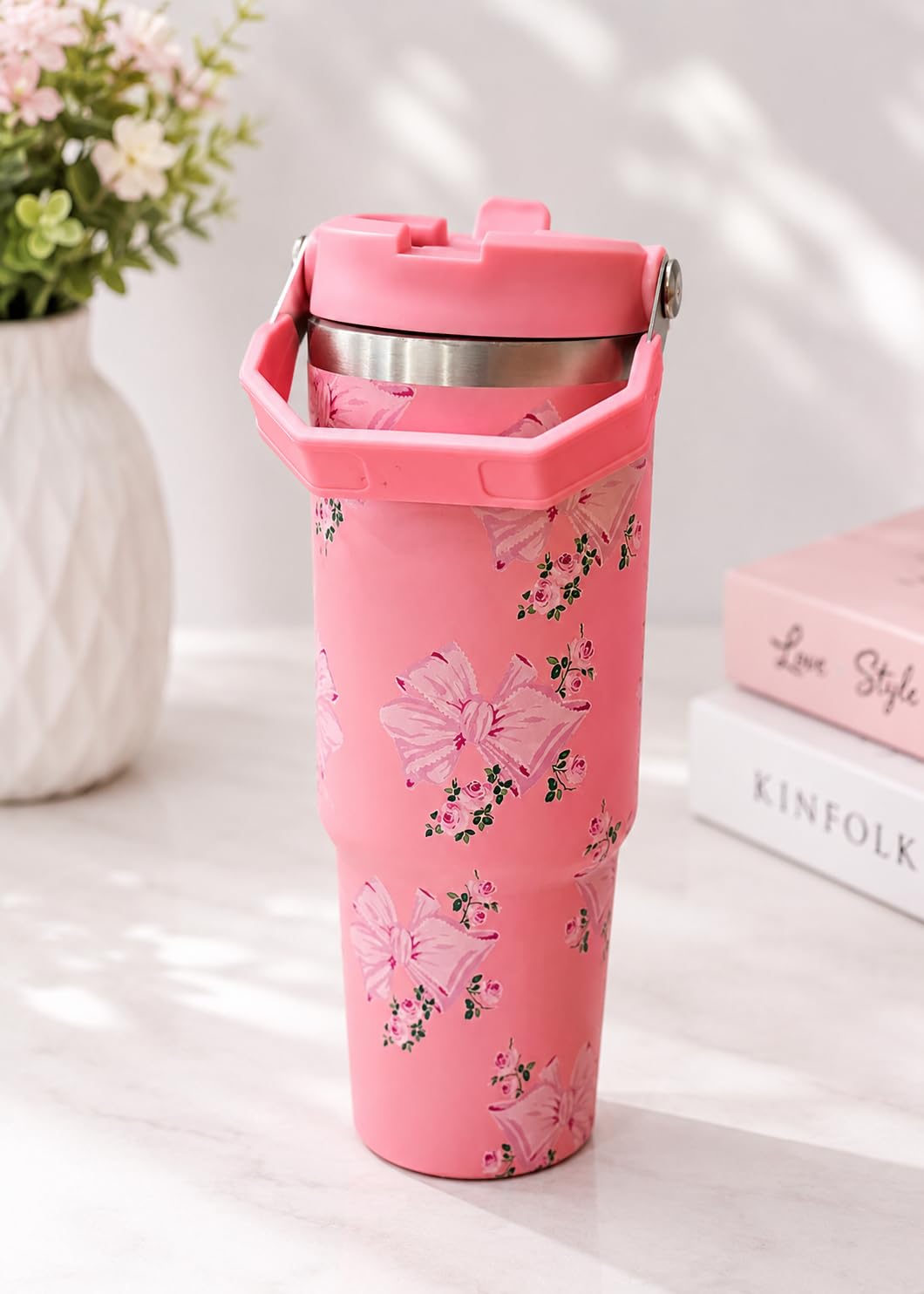 900ml Stylish Tumbler with Handle and Lid | Travel Drinking Cup