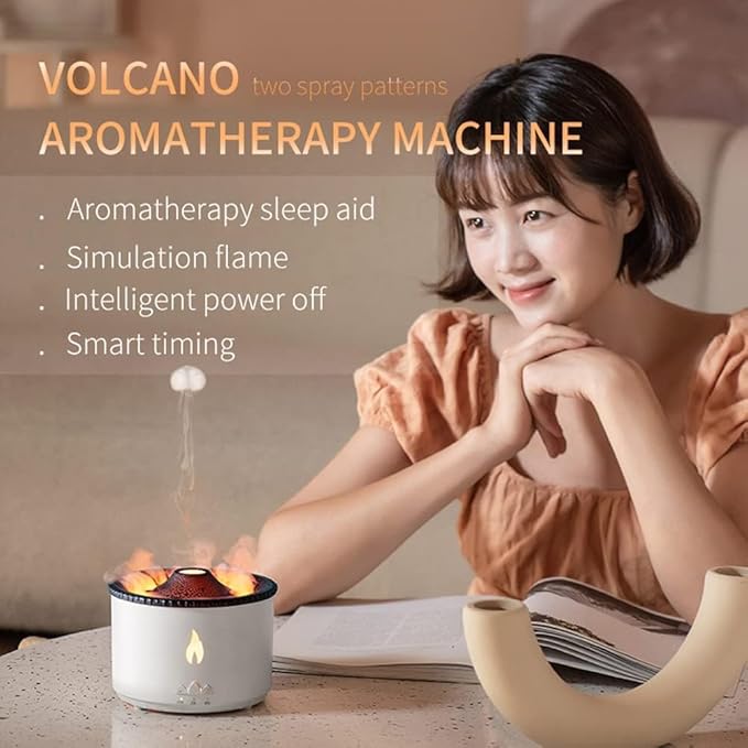Volcano Flame Humidifier – 3D Fire Effect Aroma Diffuser & Air Purifier