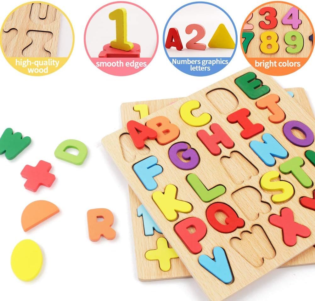 3 in 1 Wooden Puzzle Board for Toddlers – Alphabet, Numbers & Shapes Learning Toy
