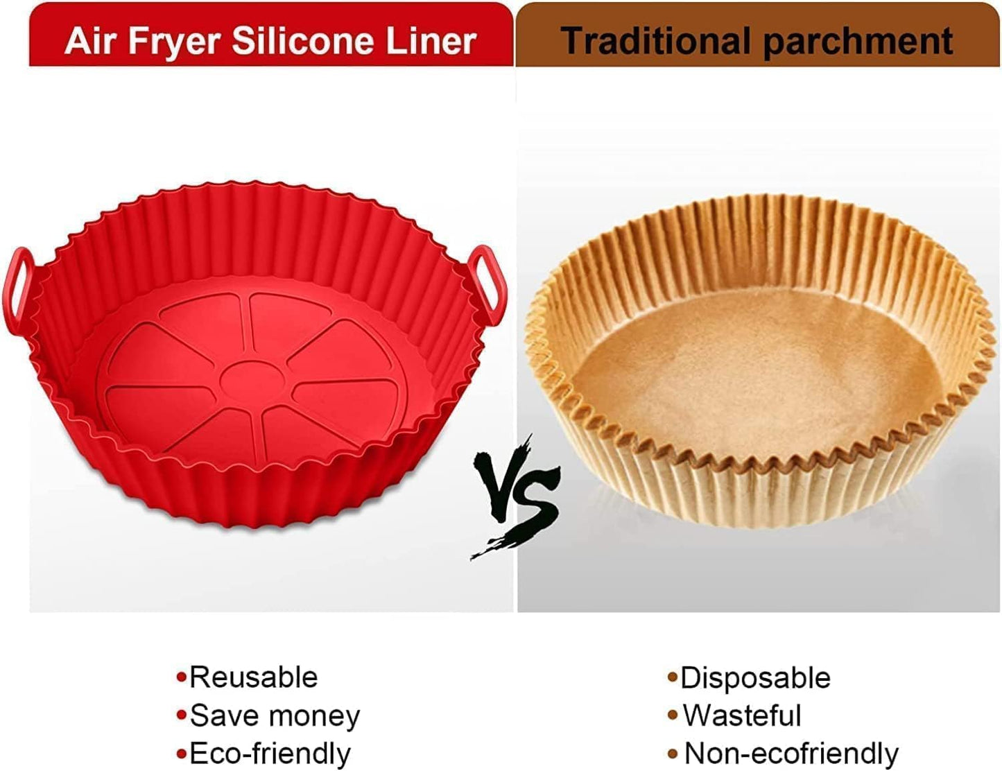 Reusable Silicone Air Fryer Liners Set of 6 | Non-Stick Heat Resistant Food Grade Silicone Air Fryer Pots