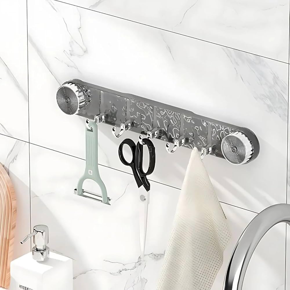 Transparent Suction 5 Hook Self Adhesive Wall Hook Rack