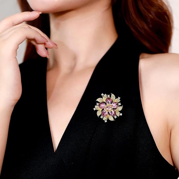 Purple Diamond Brooch Pin | Luxury Floral Crystal Brooch for Women | Elegant Wedding & Party Jewelry