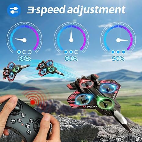 Fighter Jet Style RC Drone Toy with Remote Control & LED Lights for Kids