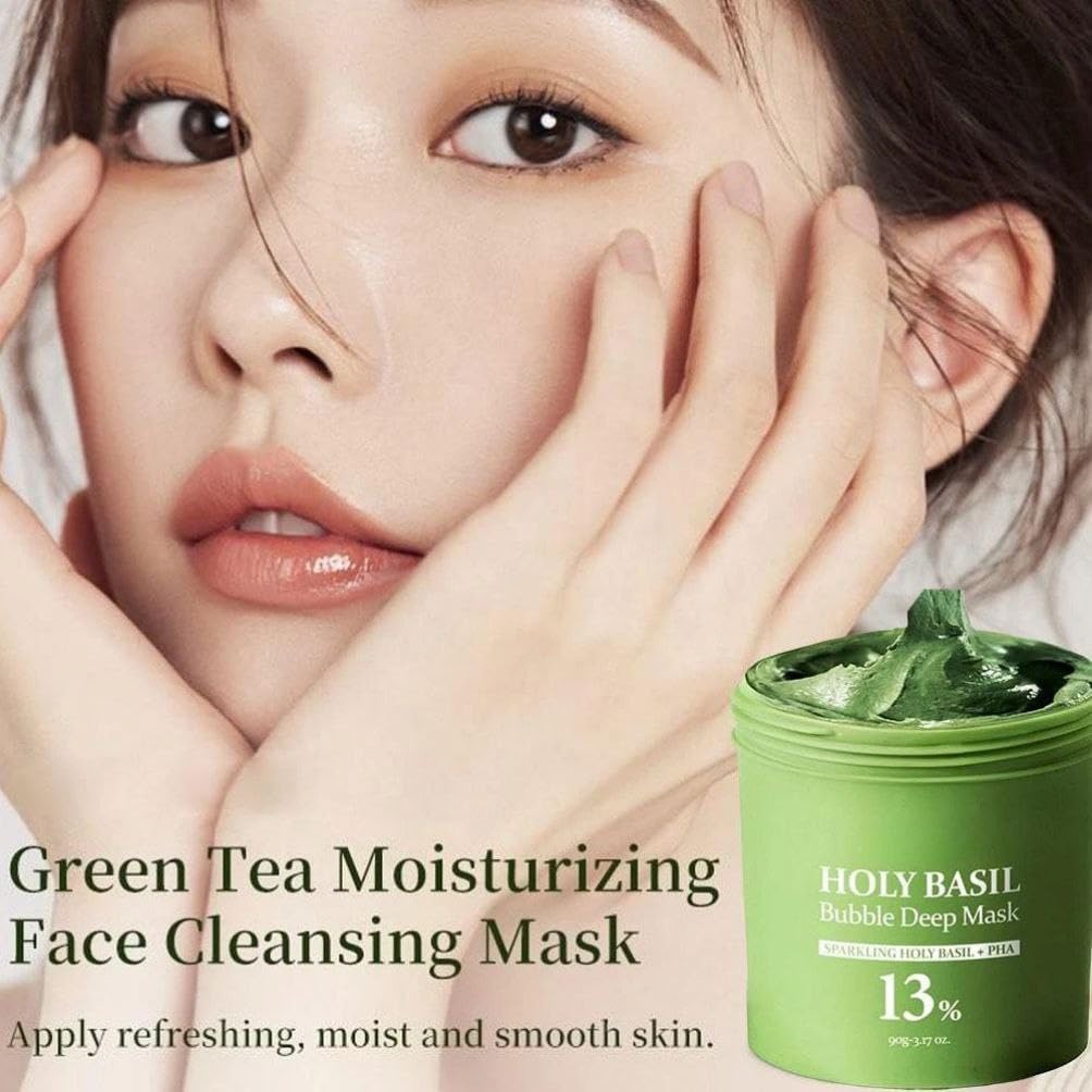 Holy Basil Bubble Deep Mask 90g Korean Clay Wash Off Pack for Pore Cleansing & Blackhead Removal