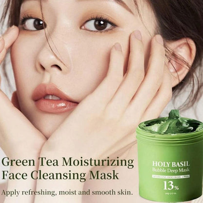 Holy Basil Bubble Deep Mask 90g Korean Clay Wash Off Pack for Pore Cleansing & Blackhead Removal