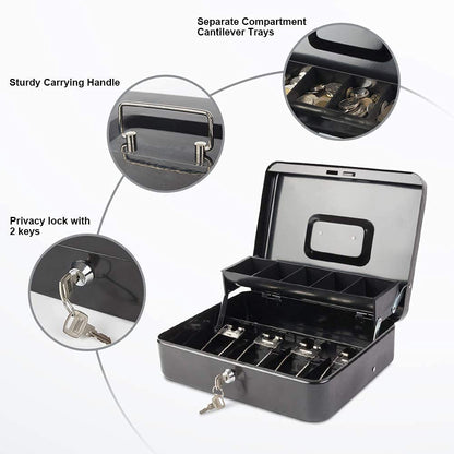 Metal Cash Box Big Size 30x24x9 CM with Lock & Coin Tray