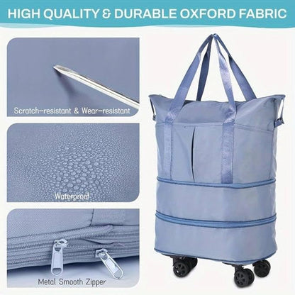 Stylish 2-Layer Duffel Trolley Bag with Wheels | Foldable Travel Luggage Bag for Men & Women