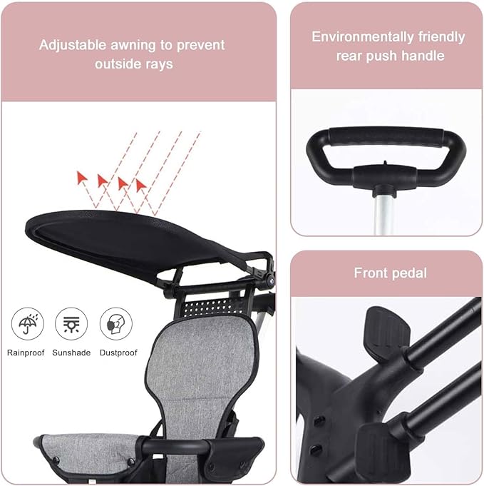 Foldable Baby Stroller with Canopy – Lightweight Compact Kids Travel Pram with Safety Seat & Storage Basket