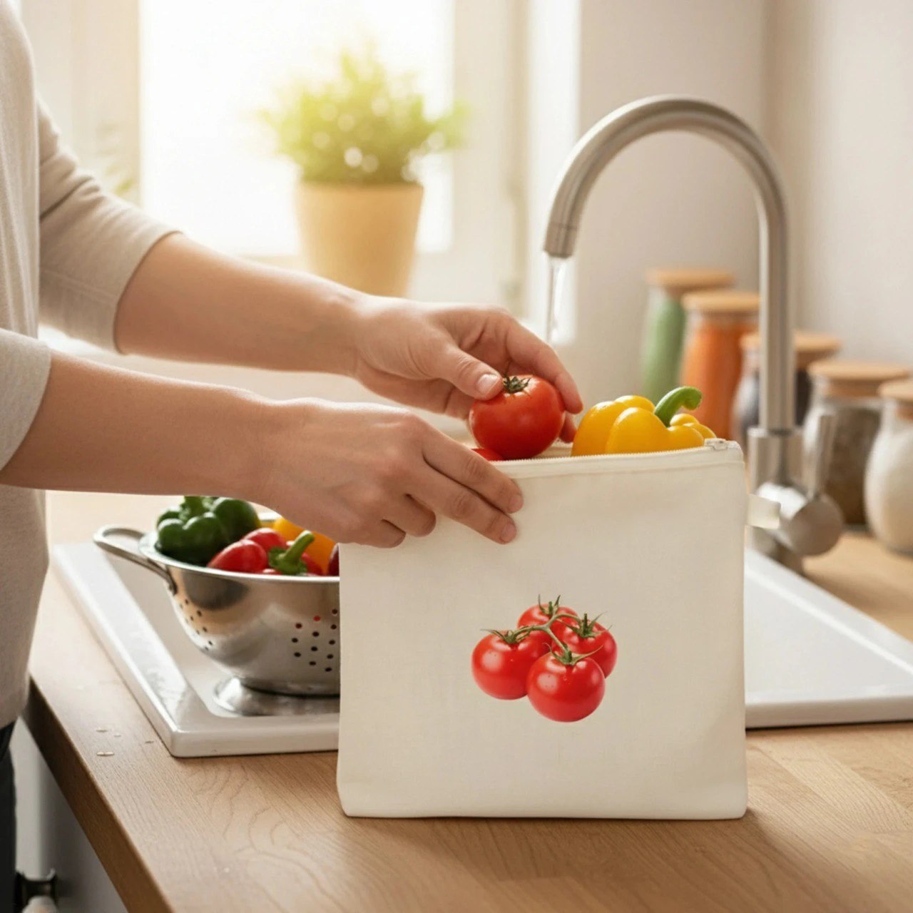 Reusable Cotton Vegetable Storage Bags Set – Eco-Friendly Kitchen Organizer Pouches