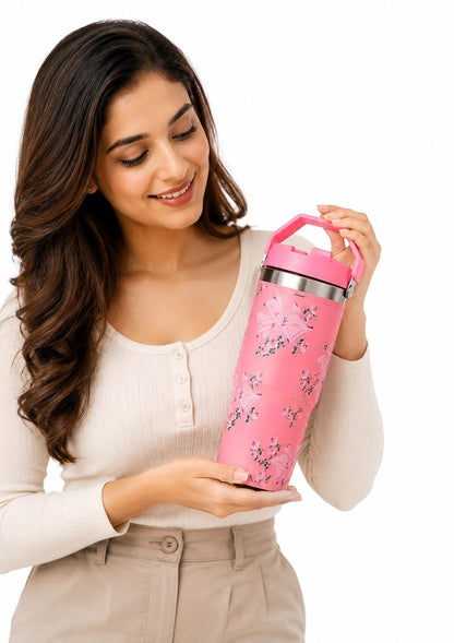900ml Stylish Tumbler with Handle and Lid | Travel Drinking Cup