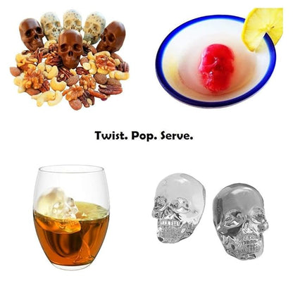 Premium 3D Skull Silicone Ice Mold | 4 Giant Skull Ice Cube Maker for Drinks, Whiskey & Cocktails