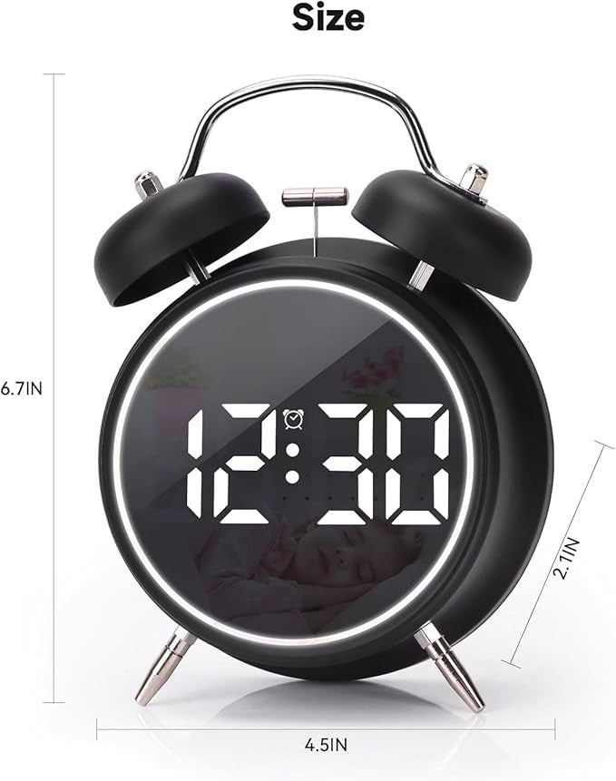 Twin Bell LED Digital Alarm Clock with Night Light Display