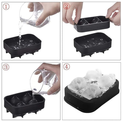 Premium 3D Skull Silicone Ice Mold | 4 Giant Skull Ice Cube Maker for Drinks, Whiskey & Cocktails