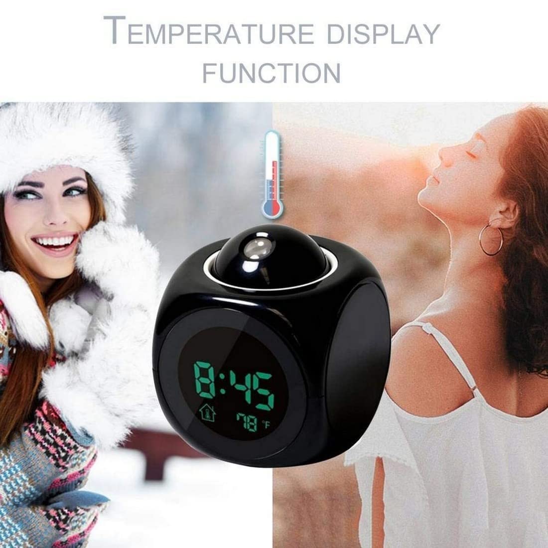 LCD Projection Alarm Clock with LED Display – Digital Time Projector & Temperature Display