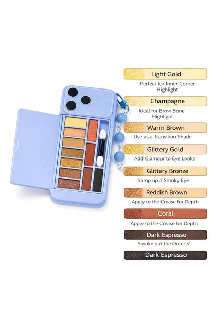 Cute Mini iPhone 17 Pro Makeup Style Eyeshadow Palette with Glitter & Matte Shades