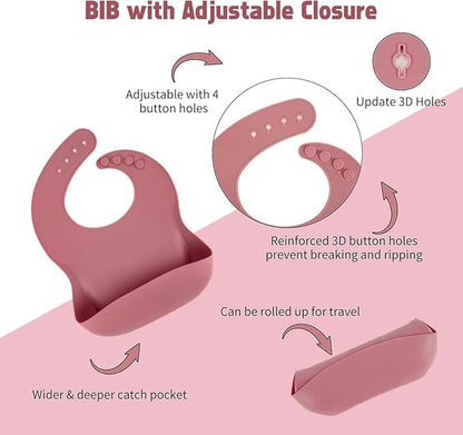 6 PCS Silicone Baby Feeding Set | BPA Free Baby Dinner Set with Bib, Plate, Bowl, Cup & Spoon