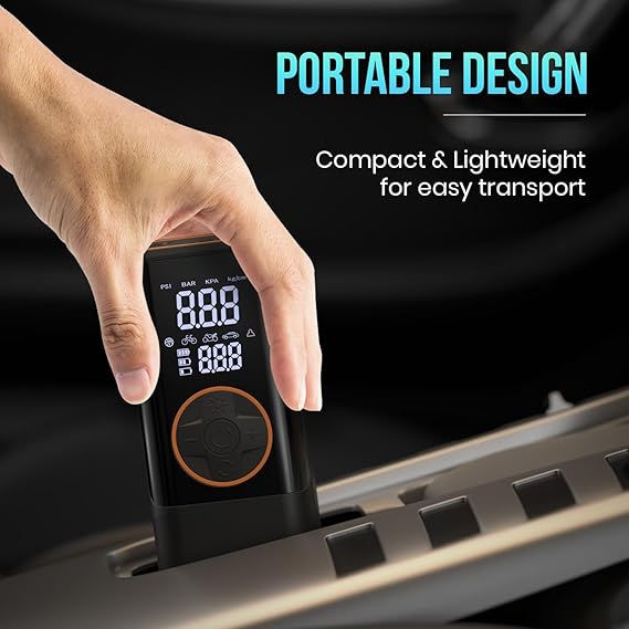 Cordless Car & Bike Tyre Inflator with LED Light – Digital Air Compressor