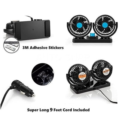 Portable Electric Car Cooling Fan – Dual Head Adjustable 12V Vehicle Air Circulation Fan