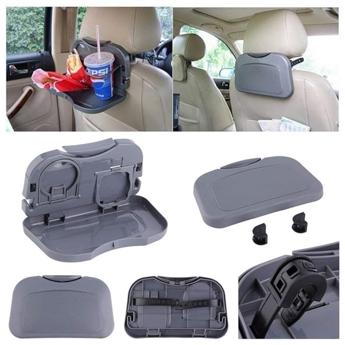 Car Travel Dining Tray with Cup Holder | Foldable Back Seat Food & Laptop Tray for Car Travel