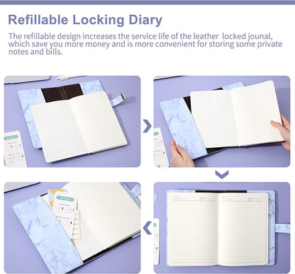 Marble Lockable Book with Password – Personal Notebook with Combination Lock for Travel & Daily Use