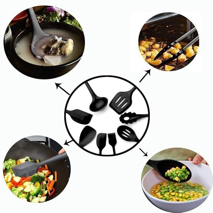 Premium 12 PCS Silicone Kitchen Utensils Set with Wooden Handle & Holder