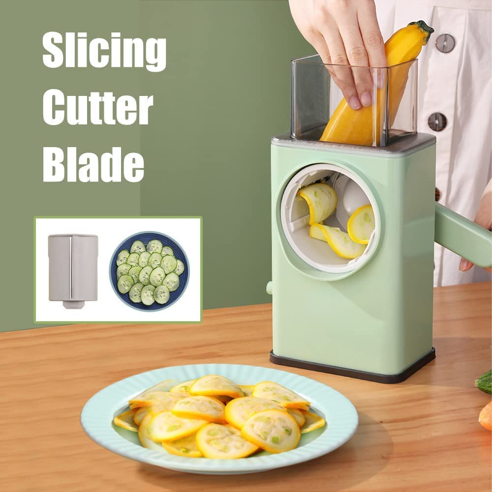 4-in-1 Rotary Mandoline Slicer & Grater – Multi-Function Vegetable Cutter with 3 Stainless-Steel Drum Blades