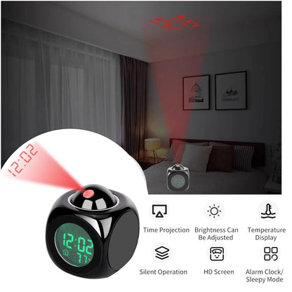 LCD Projection Alarm Clock with LED Display – Digital Time Projector & Temperature Display
