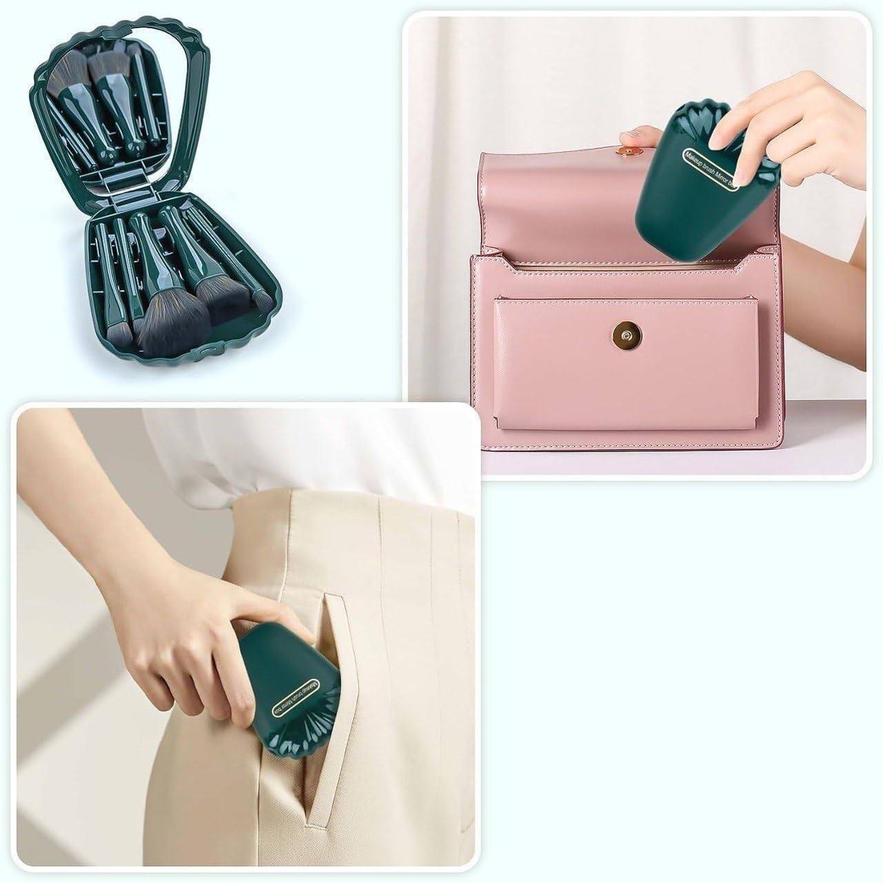 5-in-1 Portable Makeup Brush Set with Built-in Mirror – Travel-Friendly Multifunction Beauty Brush Kit