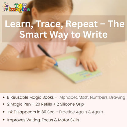 Magic Practice Copybook Set for Kids with Reusable Pen & Ink – Handwriting, Math & Drawing Learning Kit