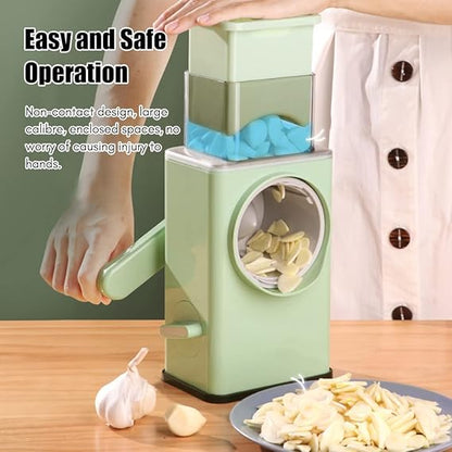 4-in-1 Rotary Mandoline Slicer & Grater – Multi-Function Vegetable Cutter with 3 Stainless-Steel Drum Blades