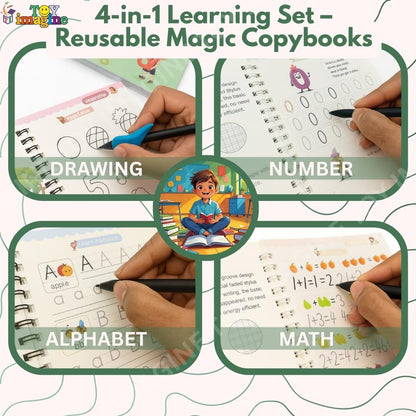 Magic Practice Copybook Set for Kids with Reusable Pen & Ink – Handwriting, Math & Drawing Learning Kit