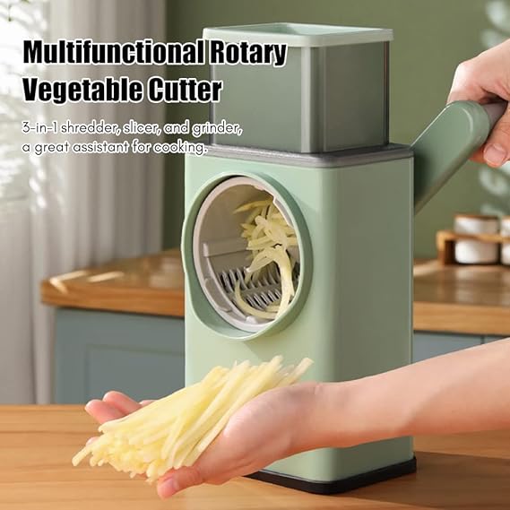 4-in-1 Rotary Mandoline Slicer & Grater – Multi-Function Vegetable Cutter with 3 Stainless-Steel Drum Blades
