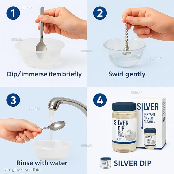 Silver Dip – Fast-Acting Liquid Silver Cleaner | Instant Shine Restorer for Silver Utensils, Jewelry & Home Décor
