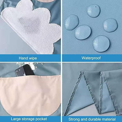Waterproof Kitchen Apron for Women | PVC Cooking Apron with Front Pocket & Hand Wipe Panel