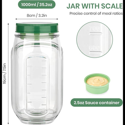 Leakproof Salad Jar Container with Dressing Cup