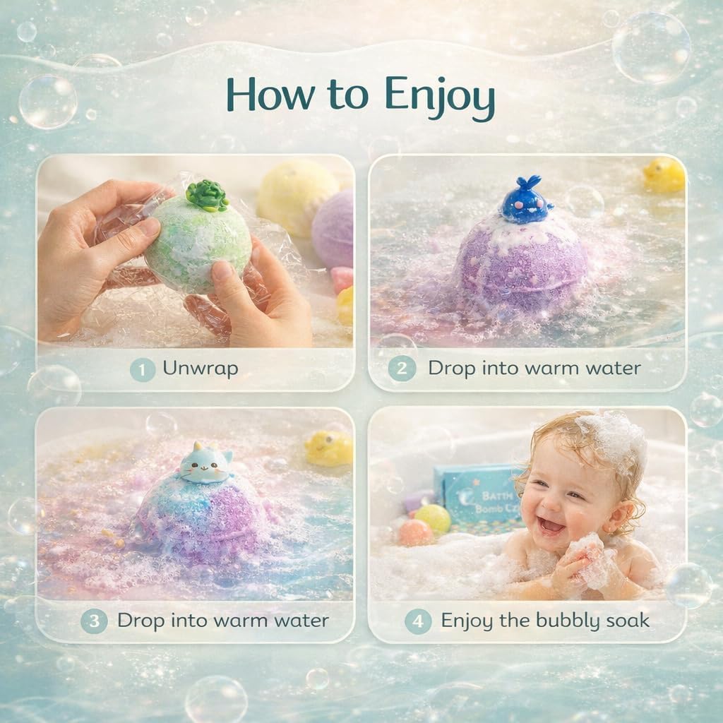 12 Pack Kids Bath Bombs with Surprise Toys | Organic Colorful Bath Bomb Gift Set for Kids