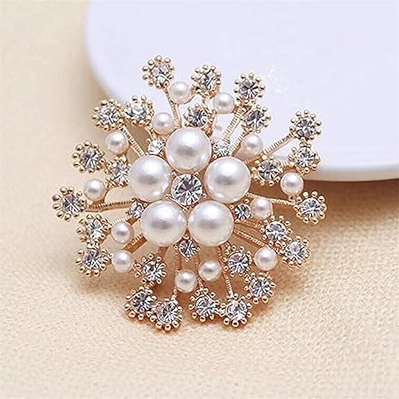 Luxury Pearl Flower Brooch Pin for Women | Crystal Floral Saree Brooch
