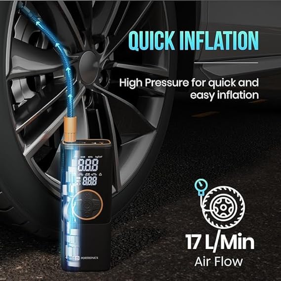 Cordless Car & Bike Tyre Inflator with LED Light – Digital Air Compressor