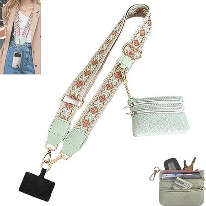 Stylish Hands-Free Phone Carry Strap with Card Holder & Zipper Purse