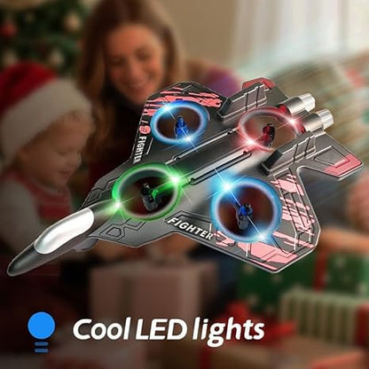 Fighter Jet Style RC Drone Toy with Remote Control & LED Lights for Kids