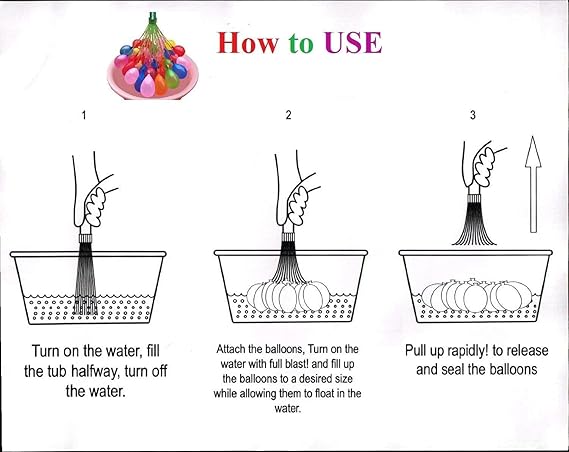 111 Quick Fill Self-Tying Water Balloons – Multicolor Holi Balloons with Tap Adapter (3 Bunch Pack)