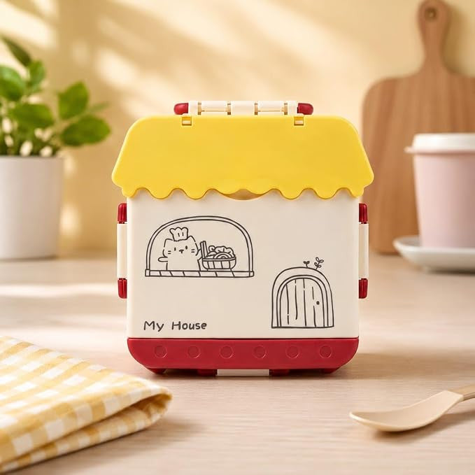Cute Home Shape Kids Lunch Box | Cute House Design Bento Box with Compartments for School & Picnic