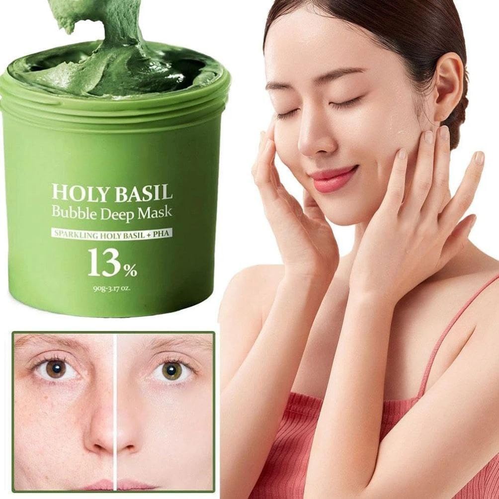 Holy Basil Bubble Deep Mask 90g Korean Clay Wash Off Pack for Pore Cleansing & Blackhead Removal
