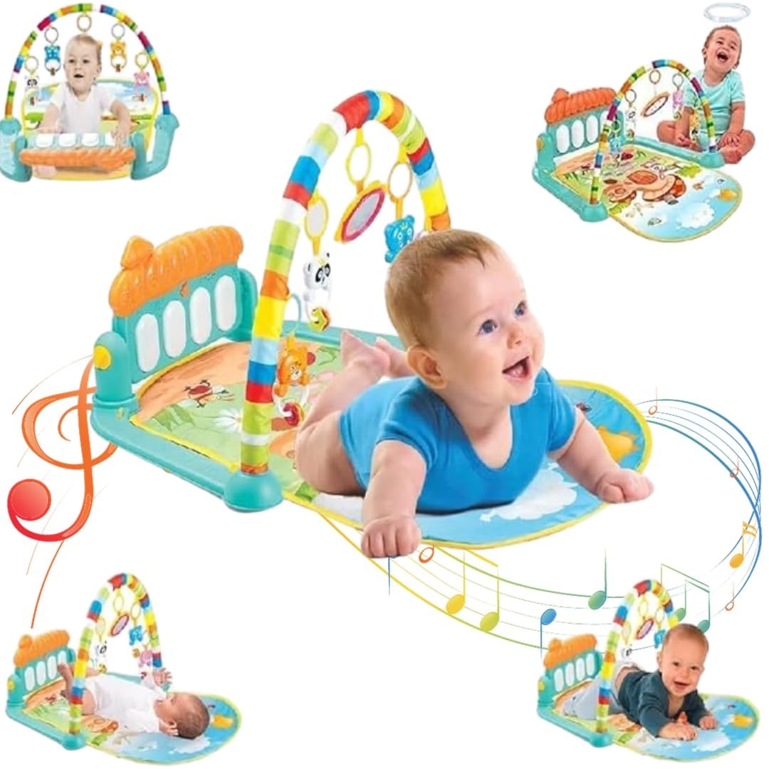 Baby Activity Gym & Play Mat with Piano, Hanging Toys, Mirror & Colorful Arch for Newborns