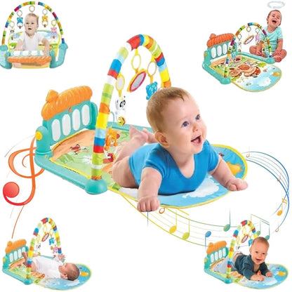 Baby Activity Gym & Play Mat with Piano, Hanging Toys, Mirror & Colorful Arch for Newborns
