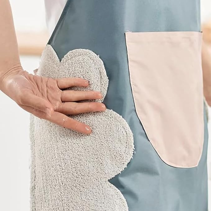 Waterproof Kitchen Apron for Women | PVC Cooking Apron with Front Pocket & Hand Wipe Panel